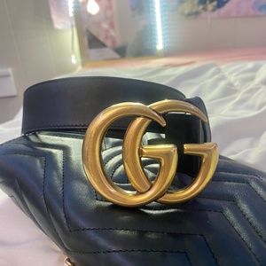 Gucci Double G Logo Leather Belt, S